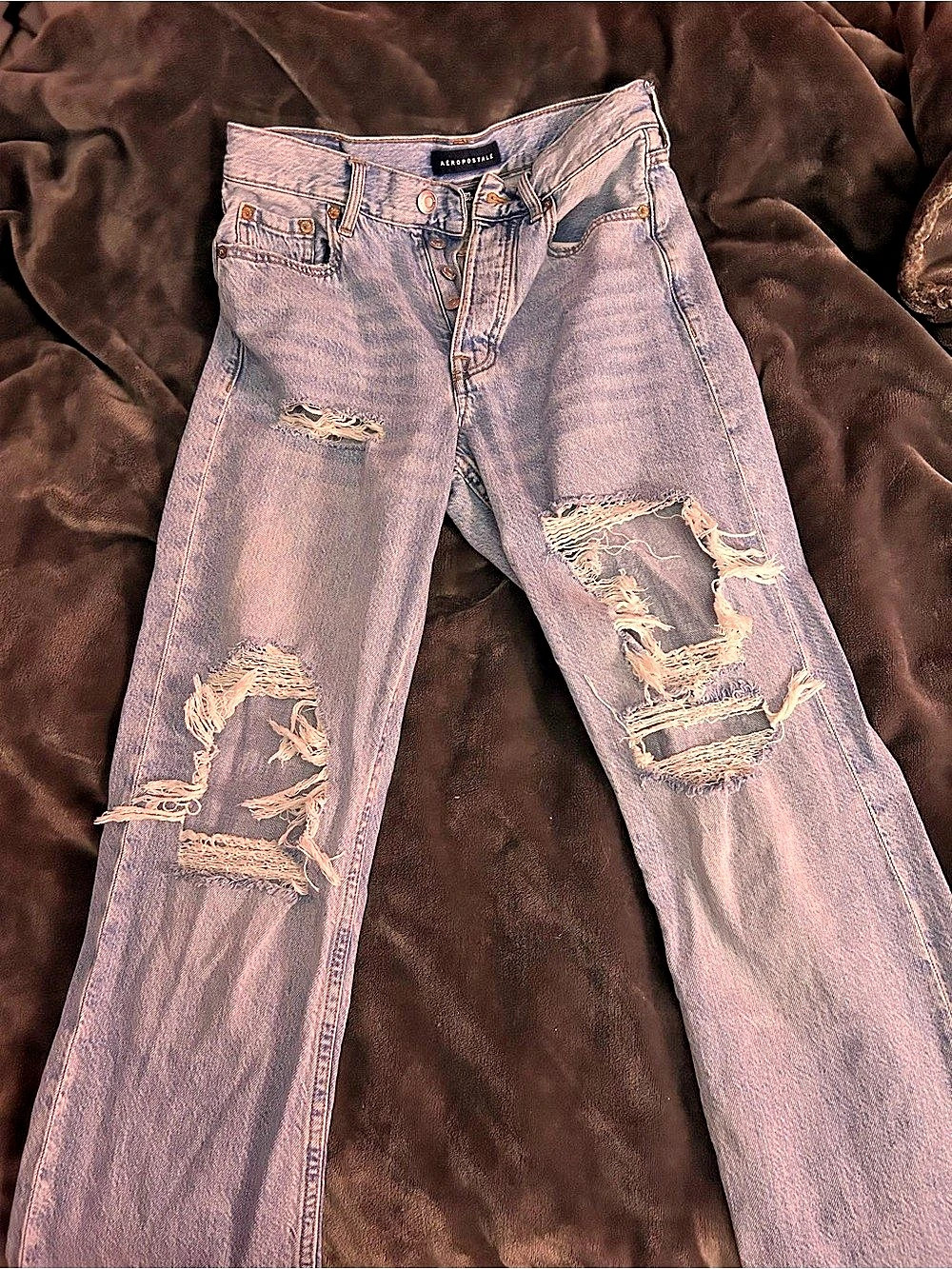 Aéropostale 90's Baggy Distressed Jeans Distressed Boyfriend Jeans Blue Waist 2